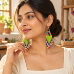 Kiara Lime Green Beaded Fringe Earrings | MyJhumki