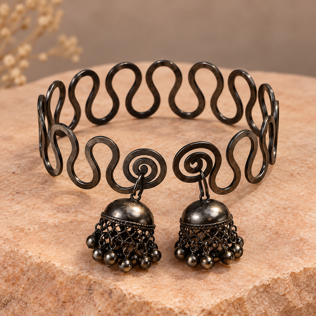 Leher Jhumka Oxidised Wire Cuff Bracelet | MyJhumki