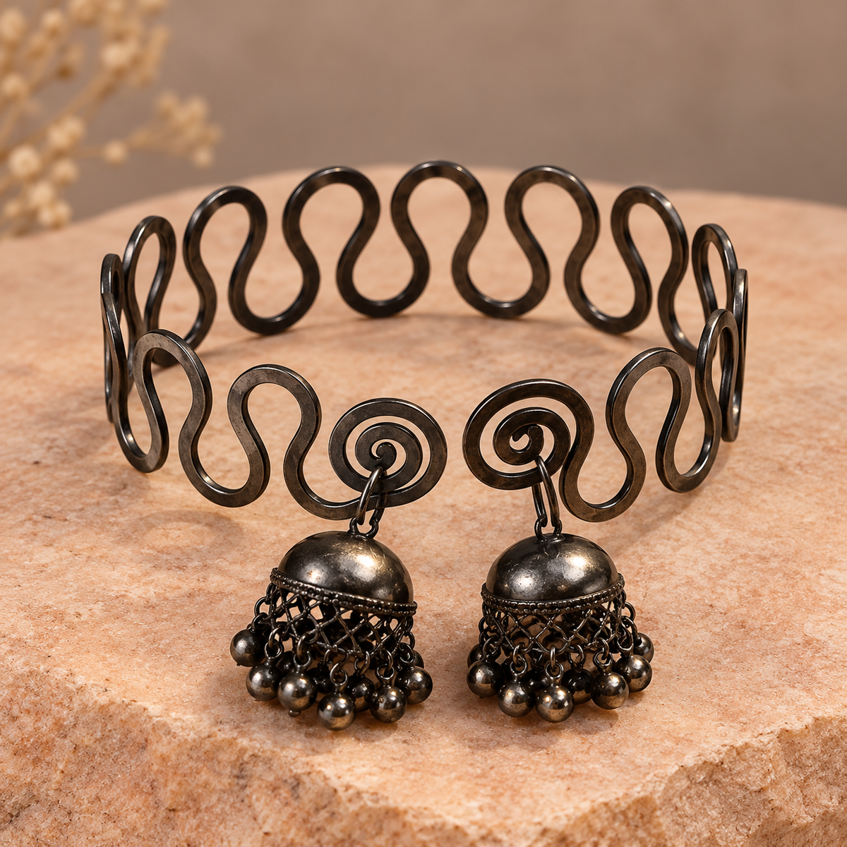 Leher Jhumka Oxidised Wire Cuff Bracelet | MyJhumki
