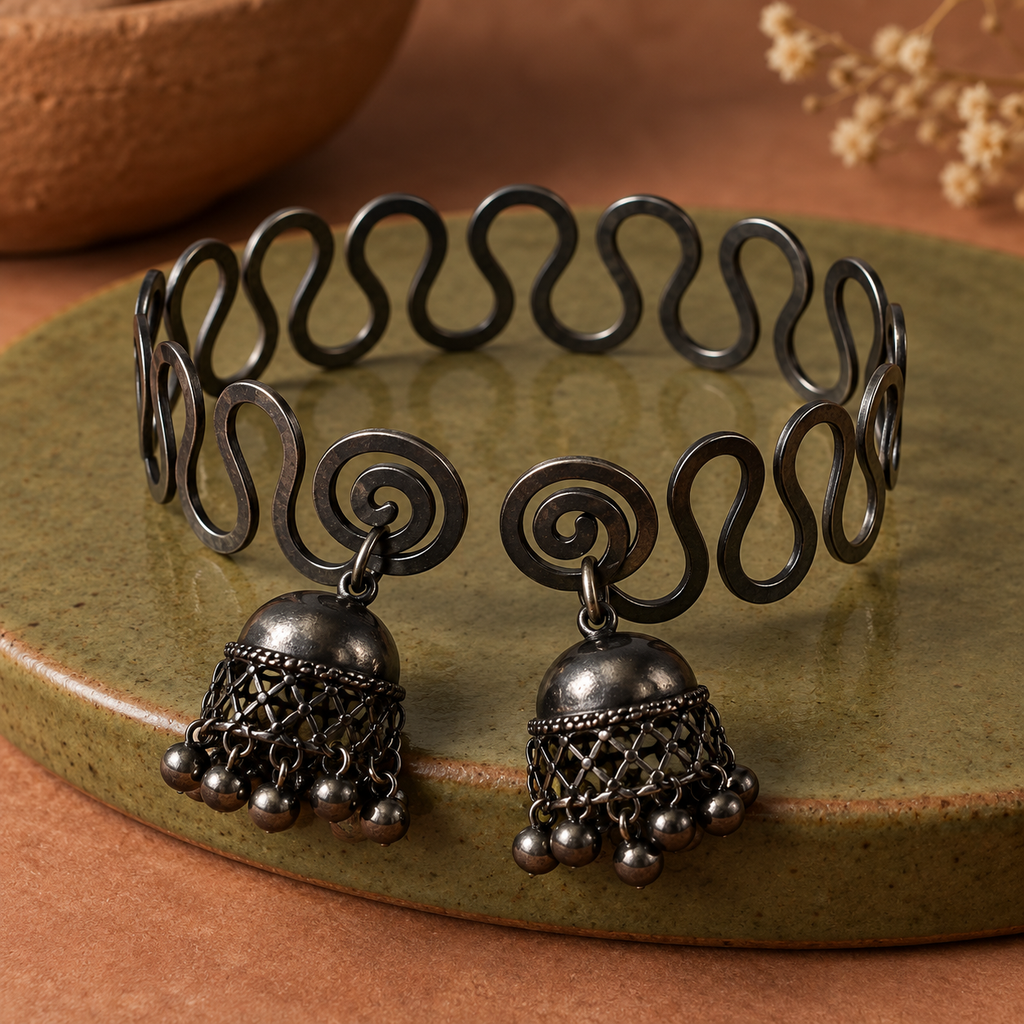 Leher Jhumka Oxidised Wire Cuff Bracelet | MyJhumki