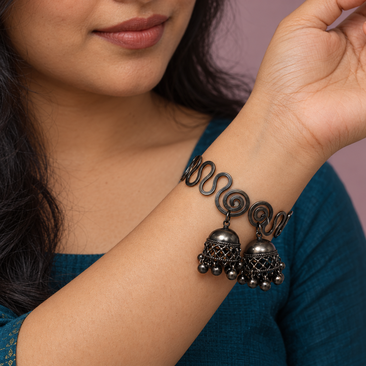 Leher Jhumka Oxidised Wire Cuff Bracelet | MyJhumki