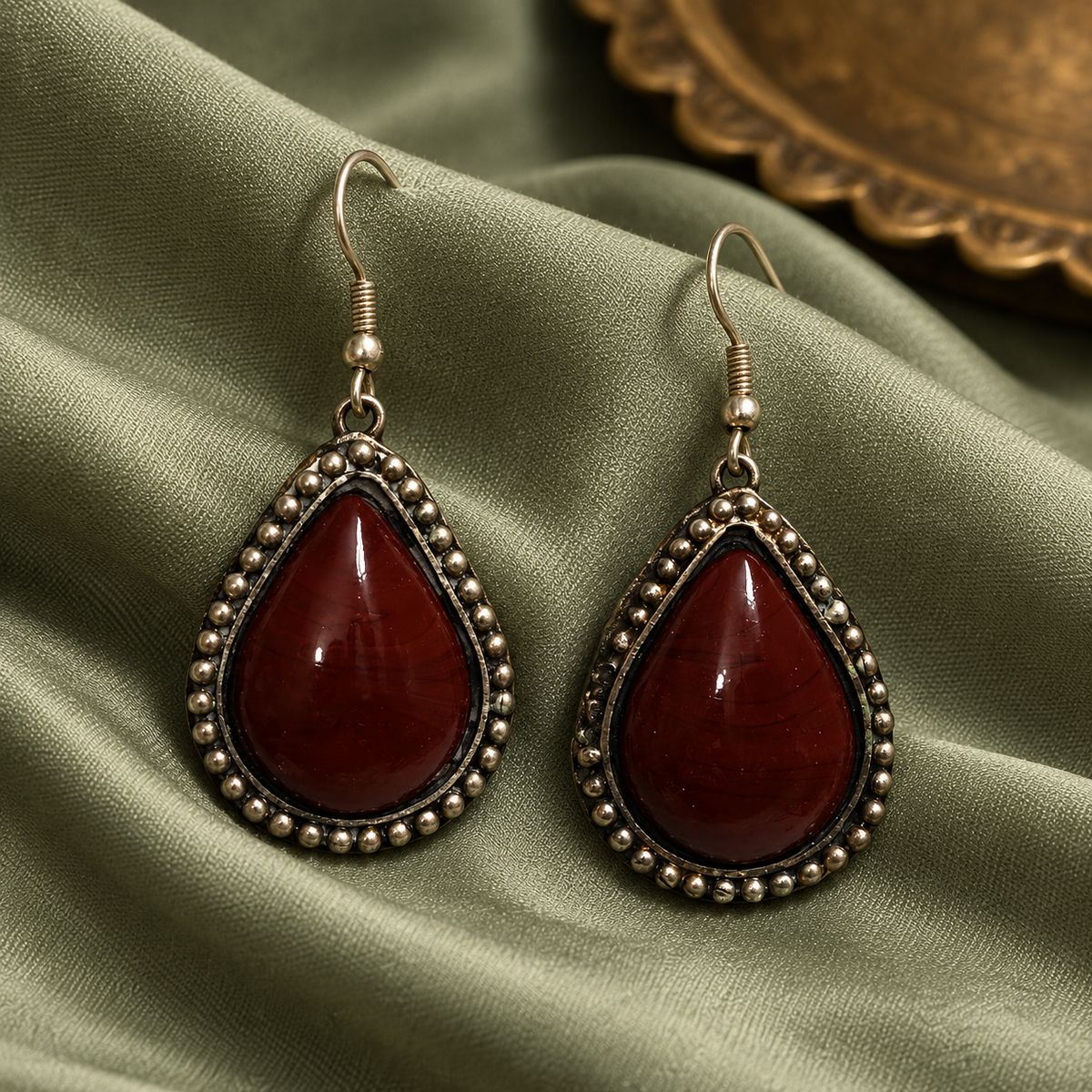 Mahira Maroon Teardrop Earrings | MyJhumki
