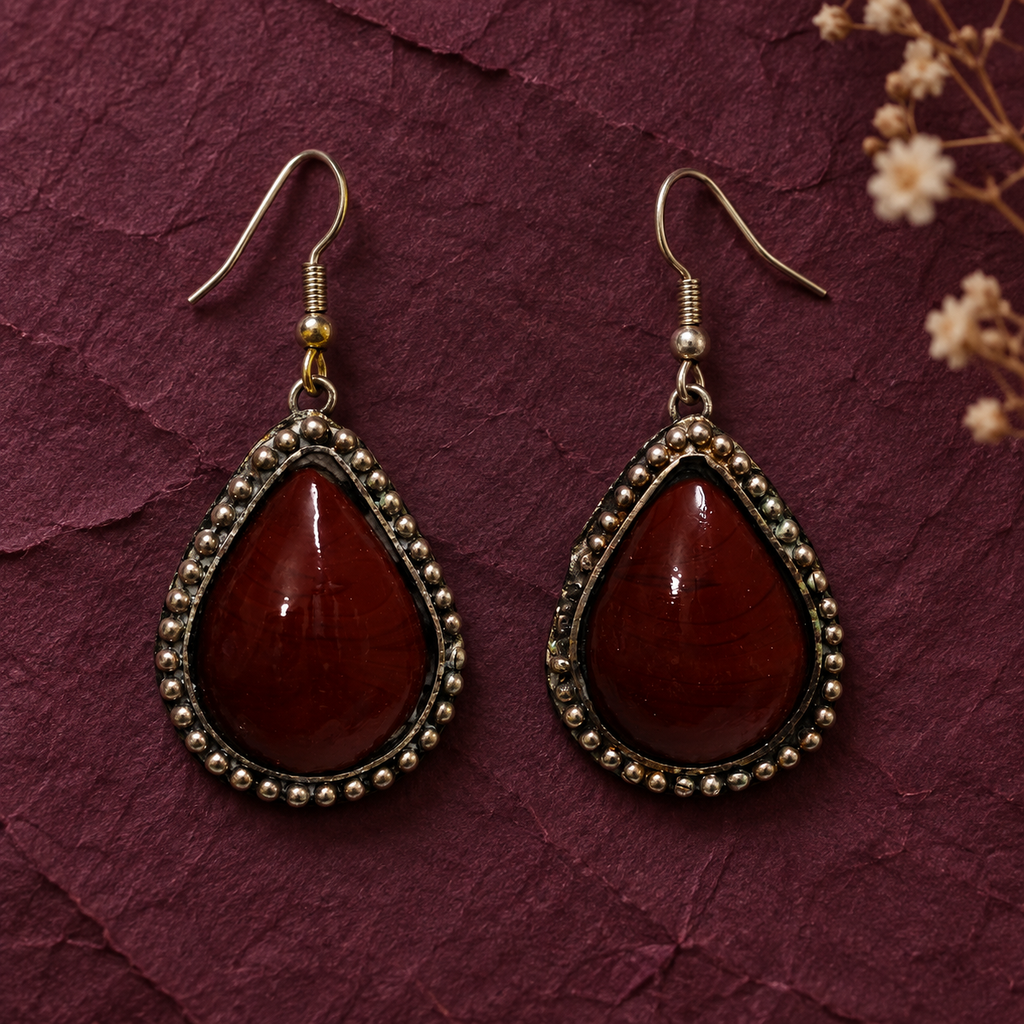 Mahira Maroon Teardrop Earrings | MyJhumki