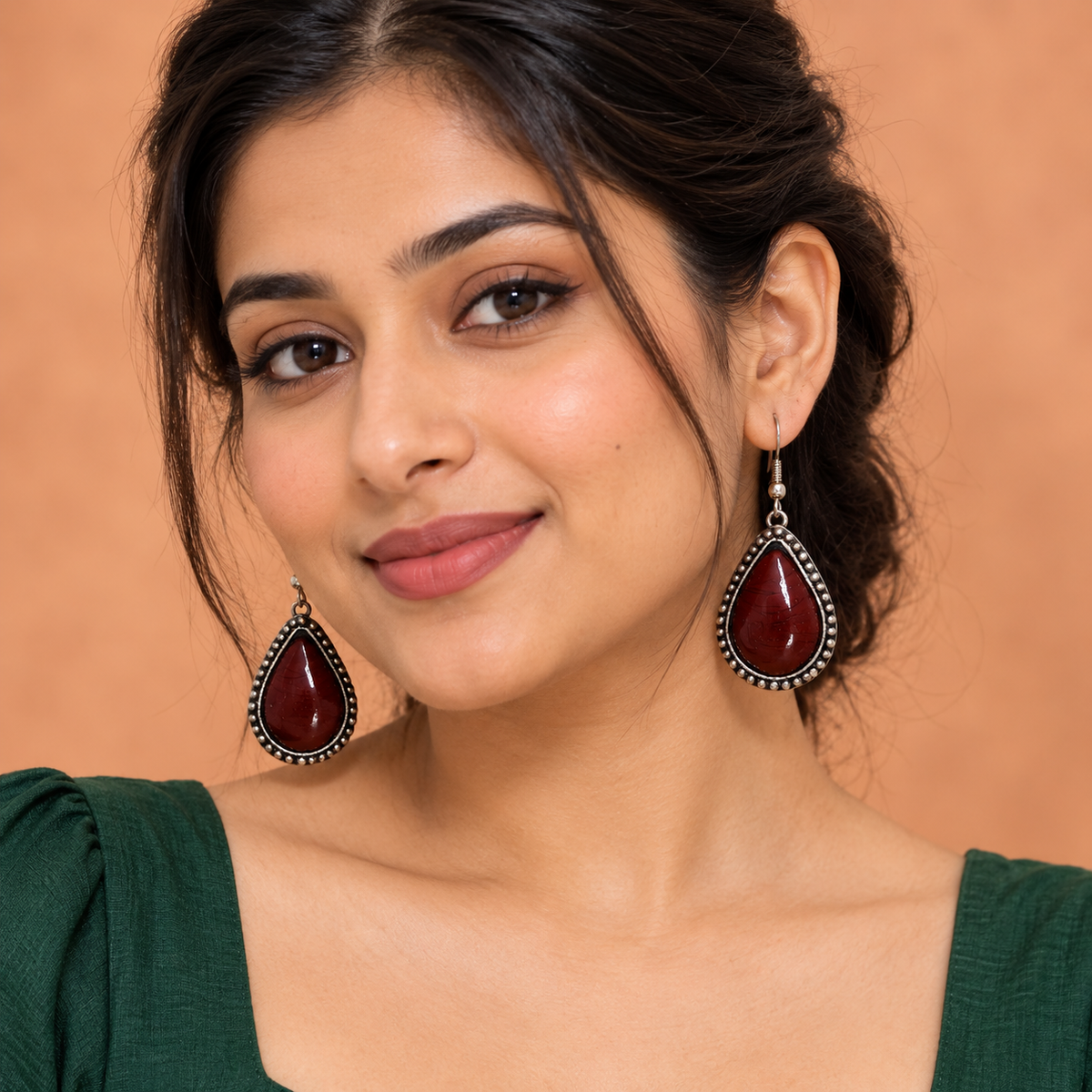 Mahira Maroon Teardrop Earrings | MyJhumki