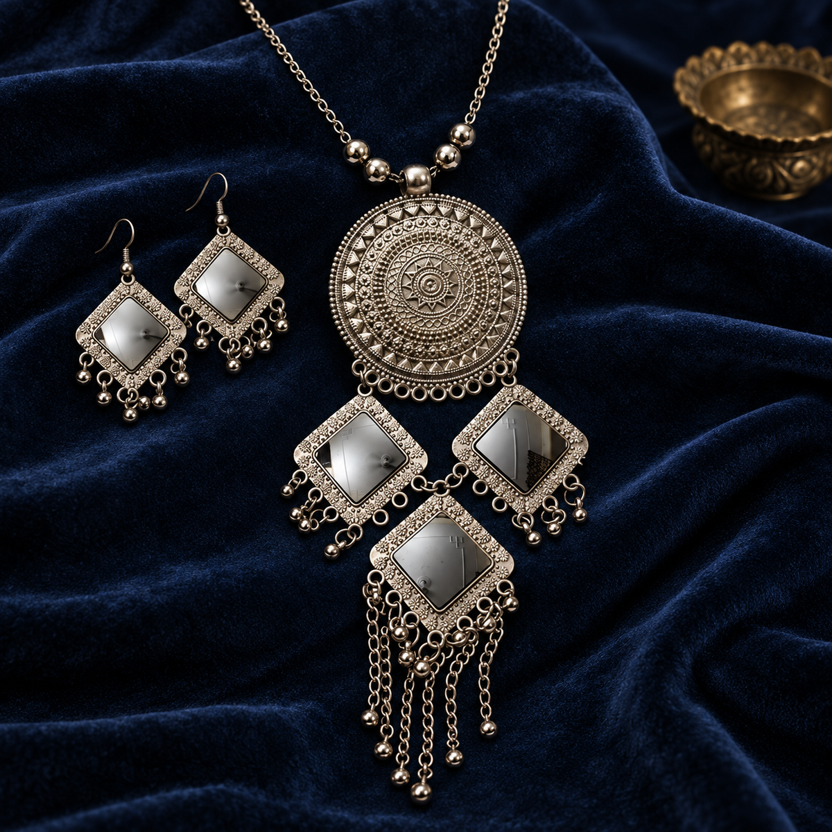 Mandala Aaina Diamond Tassel Necklace Set | MyJhumki
