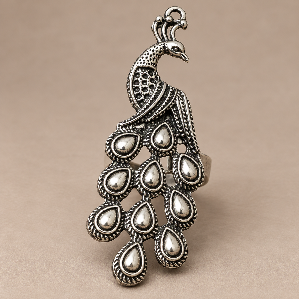 Mayura Cascade Oxidised Peacock Ring | MyJhumki
