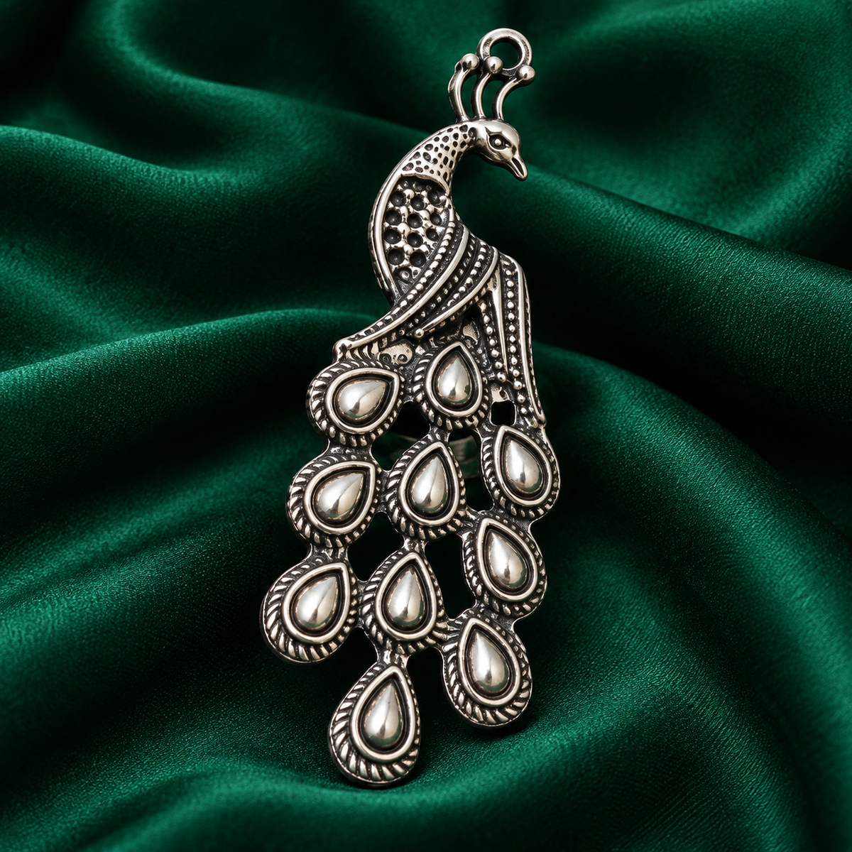 Mayura Cascade Oxidised Peacock Ring | MyJhumki