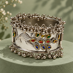 Mayura Enamel Peacock Oxidised Cuff Bracelet | MyJhumki