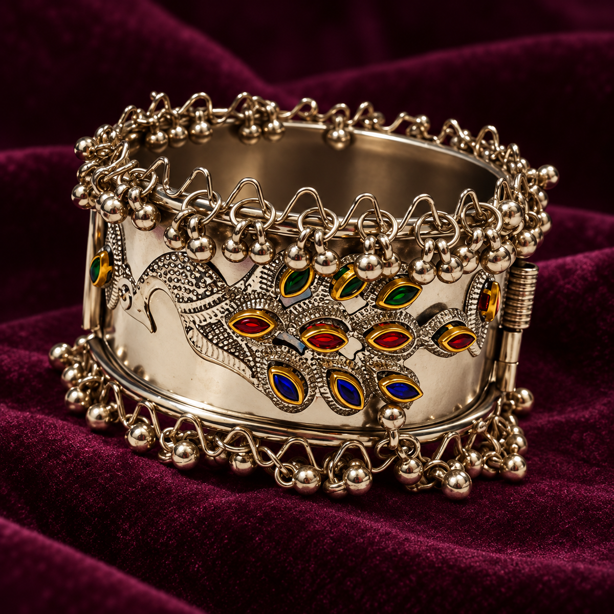 Mayura Enamel Peacock Oxidised Cuff Bracelet | MyJhumki