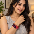 Mayuri Glitter Peacock Eye Coral Acrylic Bangle | MyJhumki
