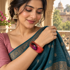 Mayuri Glitter Peacock Eye Coral Acrylic Bangle | MyJhumki
