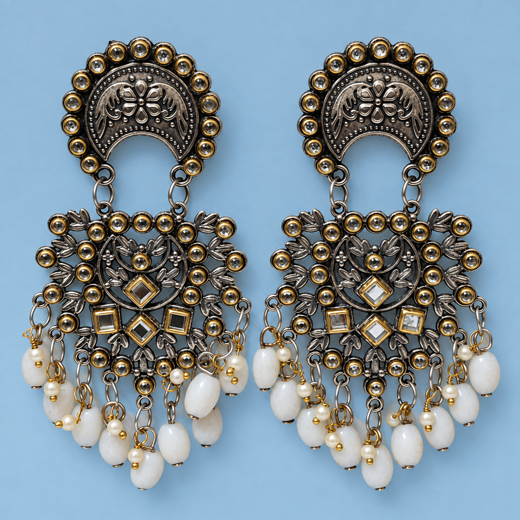 Meher Chandrika Pearl Drop Oxidised Earrings | MyJhumki