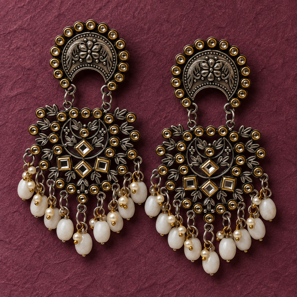 Meher Chandrika Pearl Drop Oxidised Earrings | MyJhumki