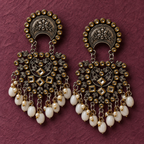 Meher Chandrika Pearl Drop Oxidised Earrings | MyJhumki