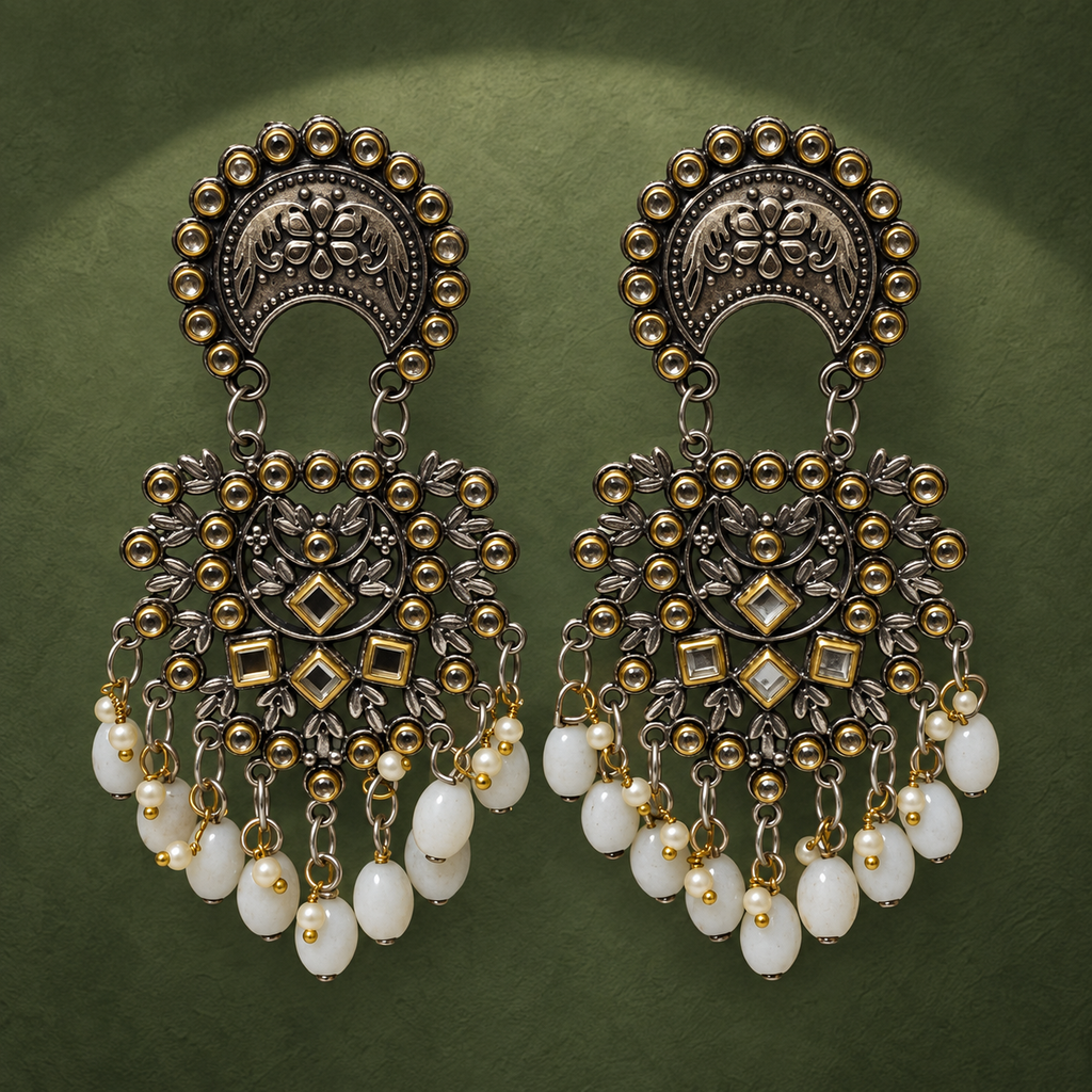 Meher Chandrika Pearl Drop Oxidised Earrings | MyJhumki