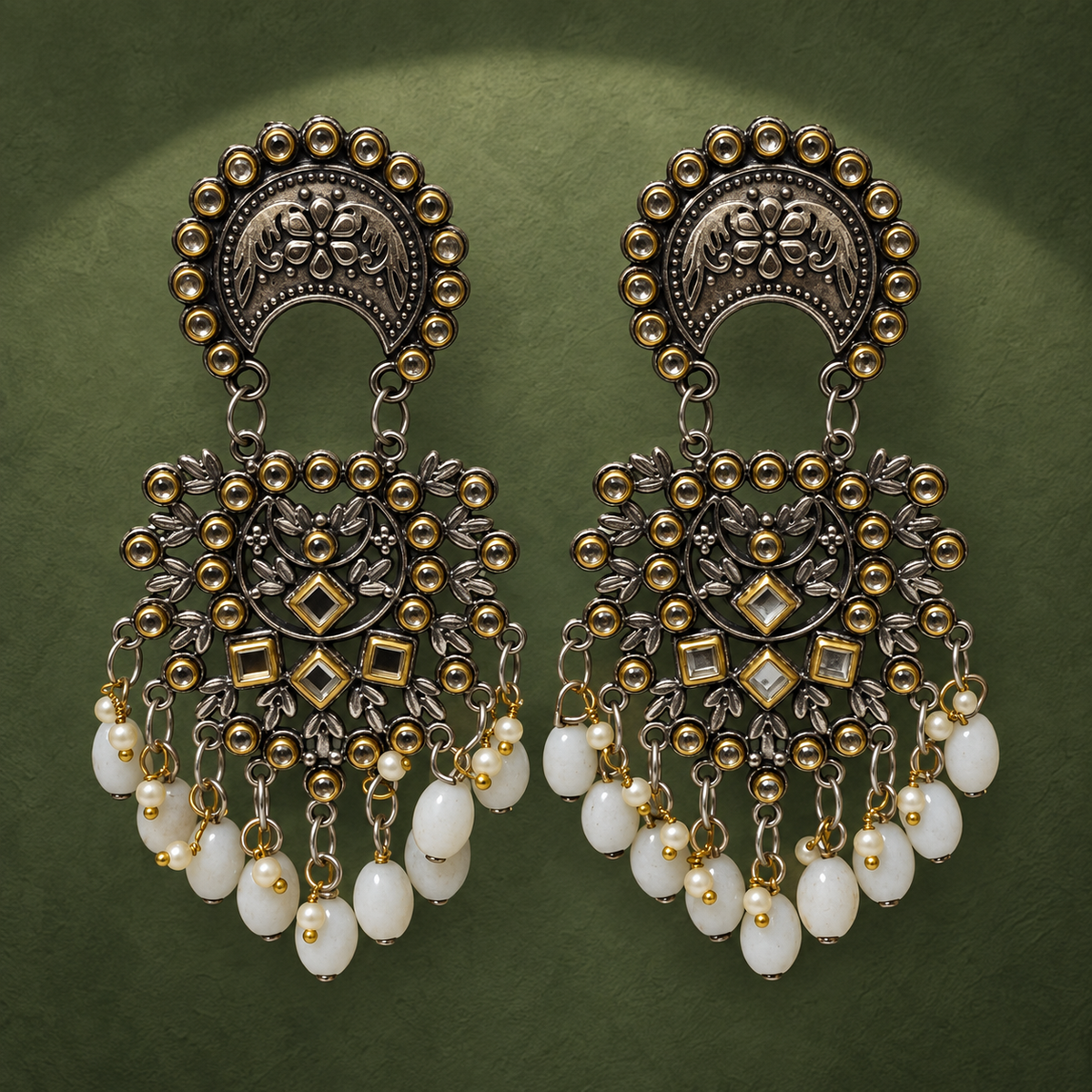 Meher Chandrika Pearl Drop Oxidised Earrings | MyJhumki