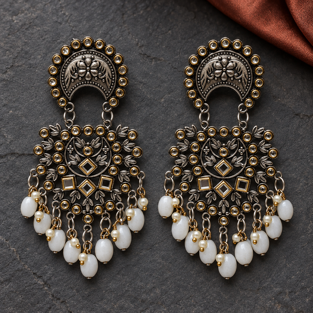 Meher Chandrika Pearl Drop Oxidised Earrings | MyJhumki
