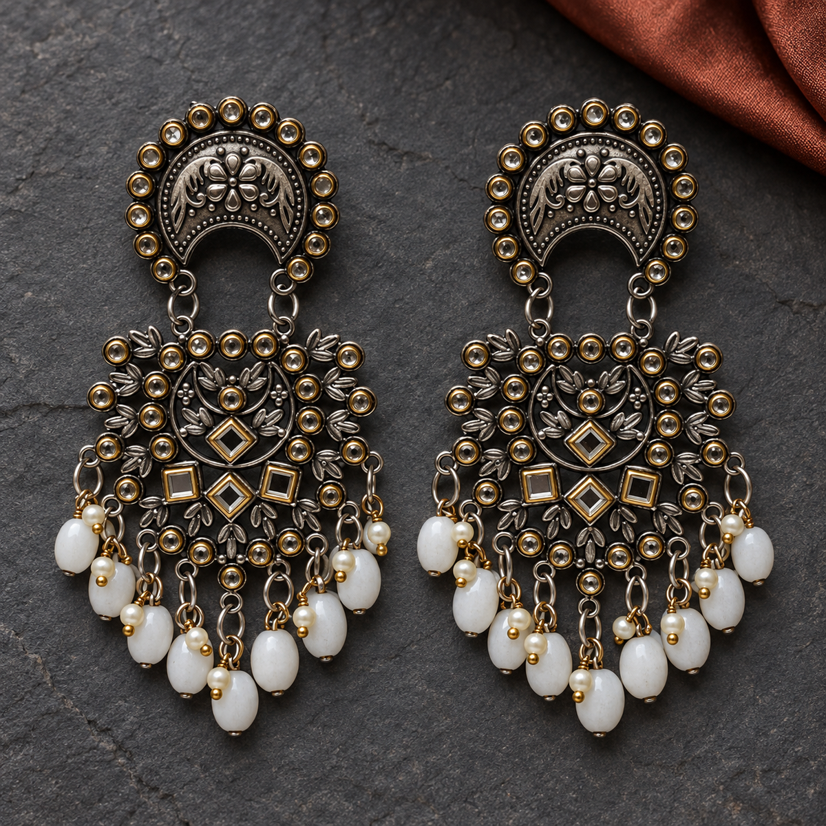 Meher Chandrika Pearl Drop Oxidised Earrings | MyJhumki
