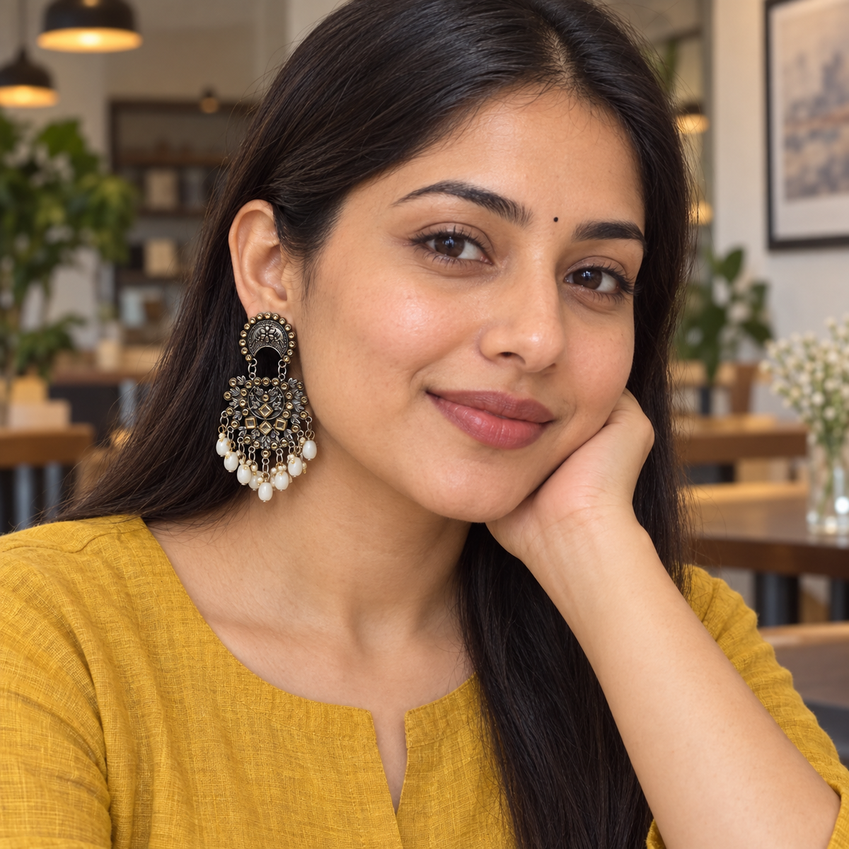 Meher Chandrika Pearl Drop Oxidised Earrings | MyJhumki