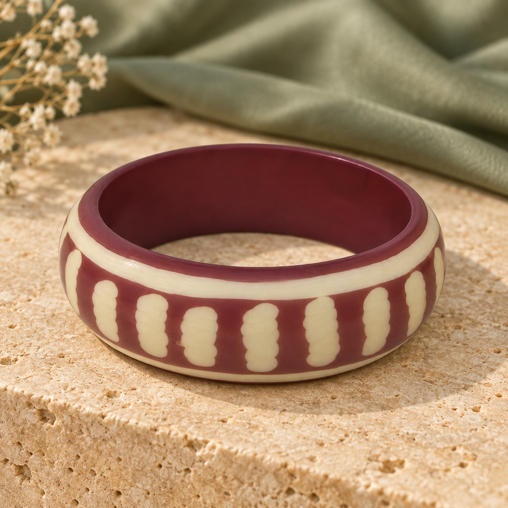 Meher Ivory Dash Wine Acrylic Bangle | MyJhumki