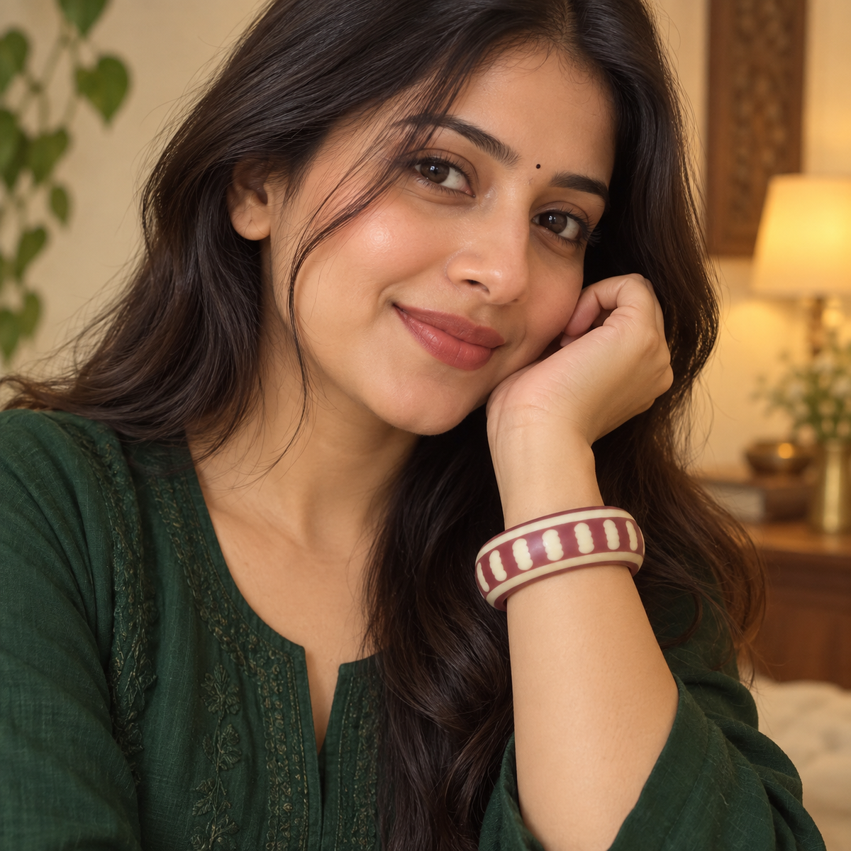 Meher Ivory Dash Wine Acrylic Bangle | MyJhumki