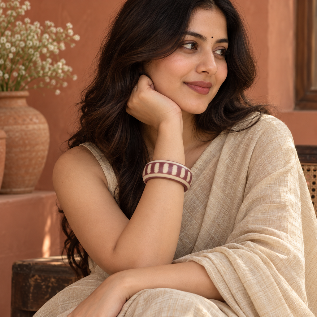 Meher Ivory Dash Wine Acrylic Bangle | MyJhumki
