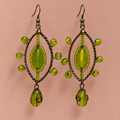 Meher Lime Green Beaded Leaf Drop Earrings | MyJhumki