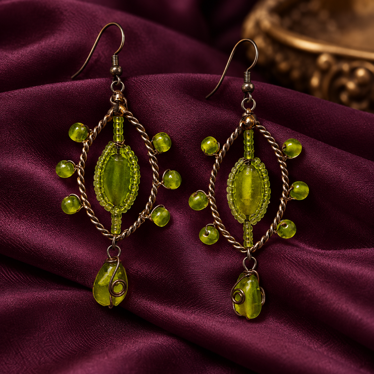 Meher Lime Green Beaded Leaf Drop Earrings | MyJhumki