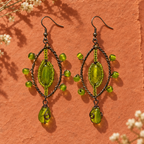 Meher Lime Green Beaded Leaf Drop Earrings | MyJhumki