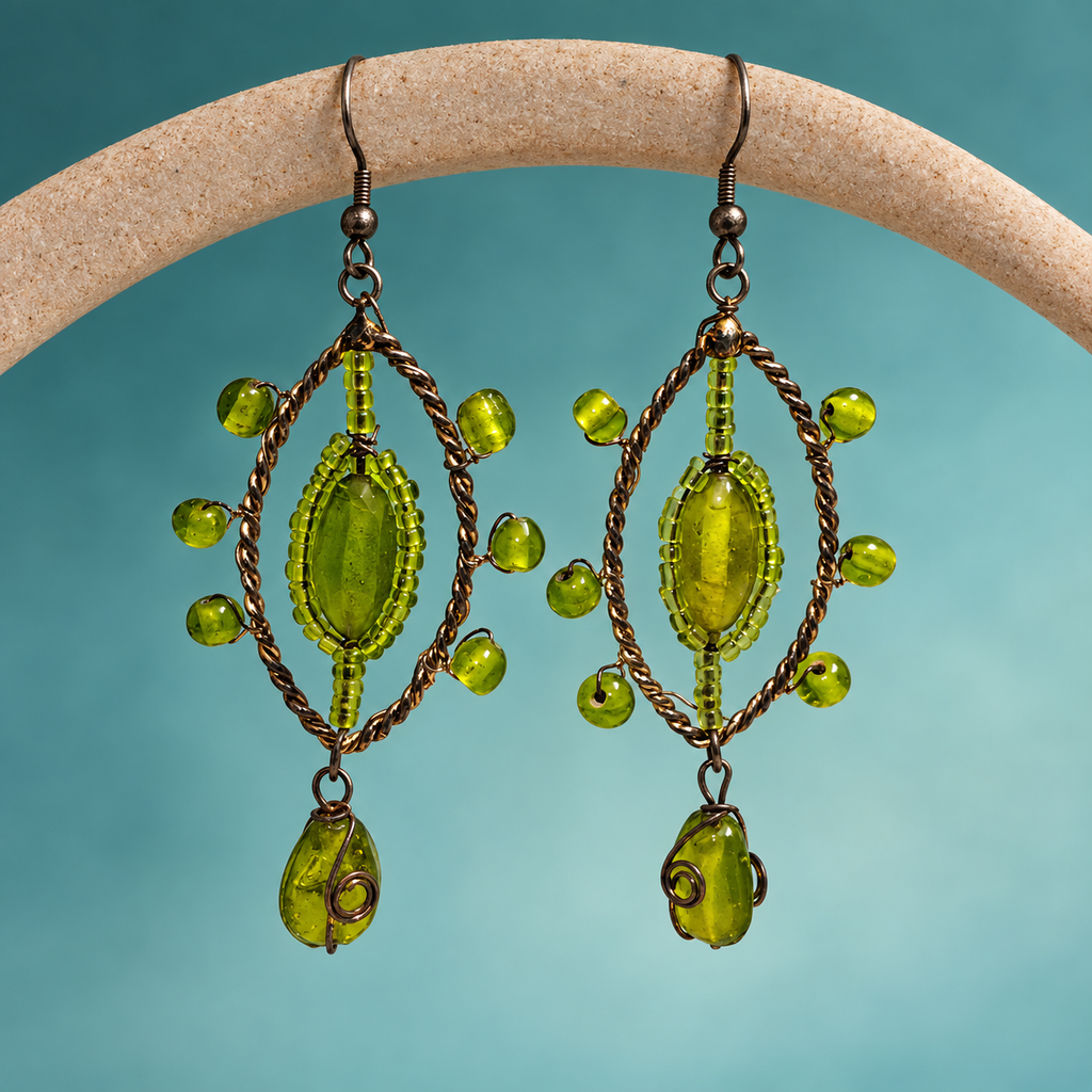 Meher Lime Green Beaded Leaf Drop Earrings | MyJhumki