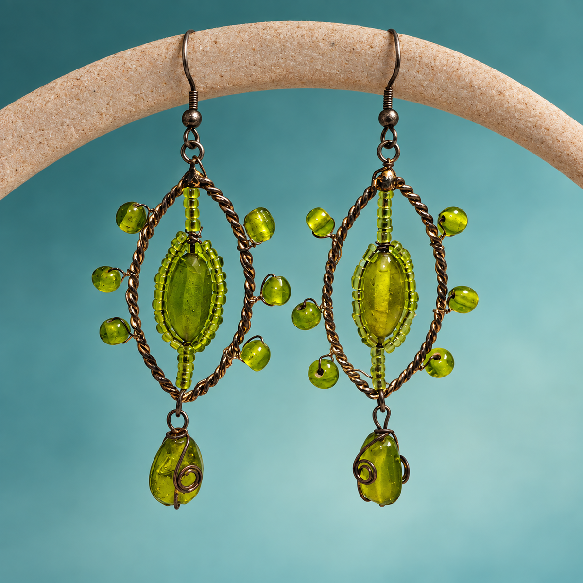 Meher Lime Green Beaded Leaf Drop Earrings | MyJhumki