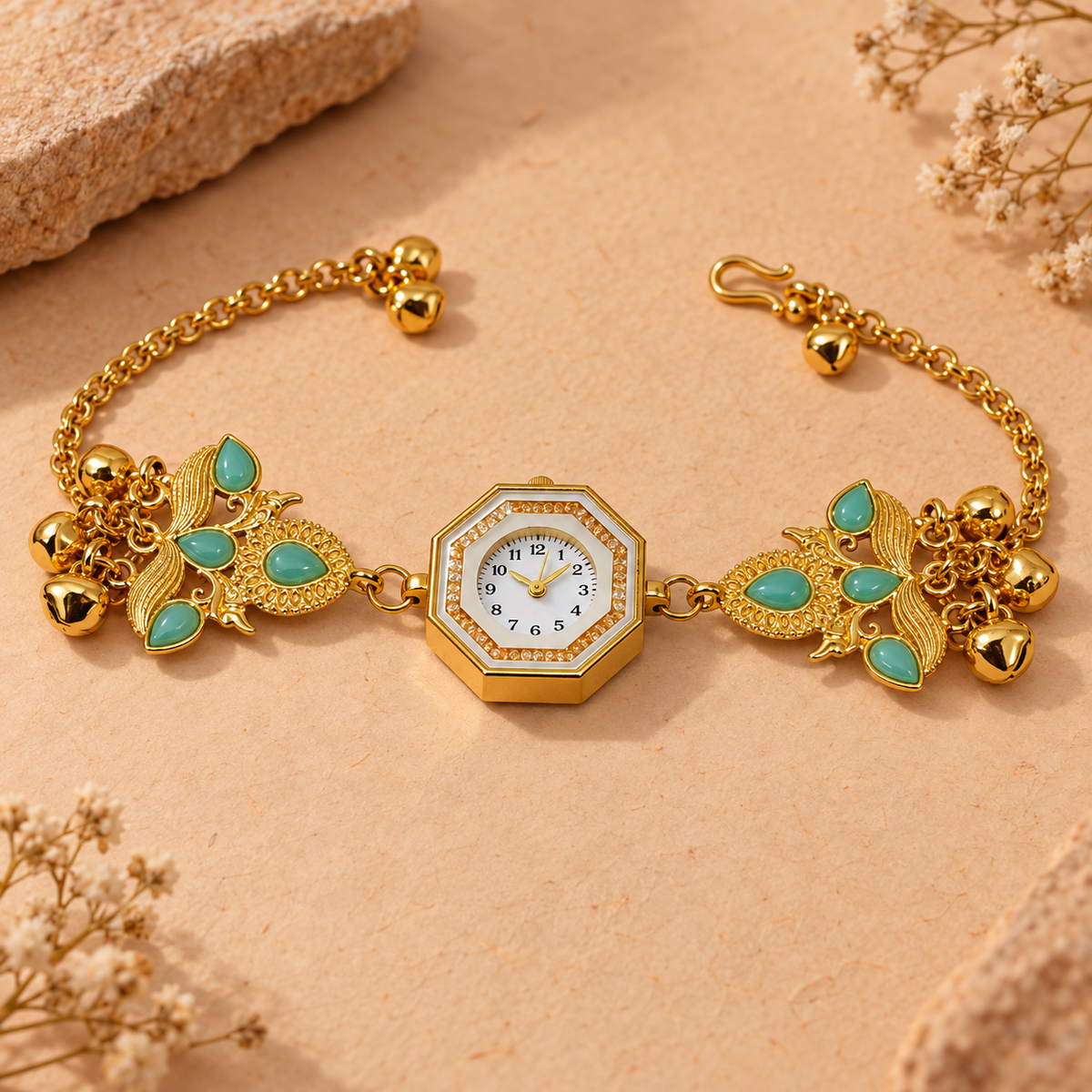 Meher Mint Botanical Ghungroo Kashmiri Watch | MyJhumki