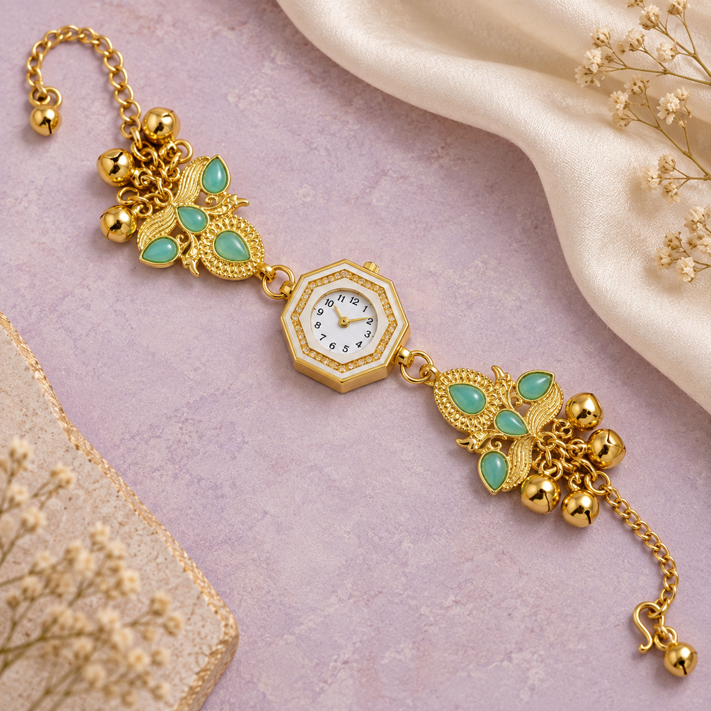 Meher Mint Botanical Ghungroo Kashmiri Watch | MyJhumki