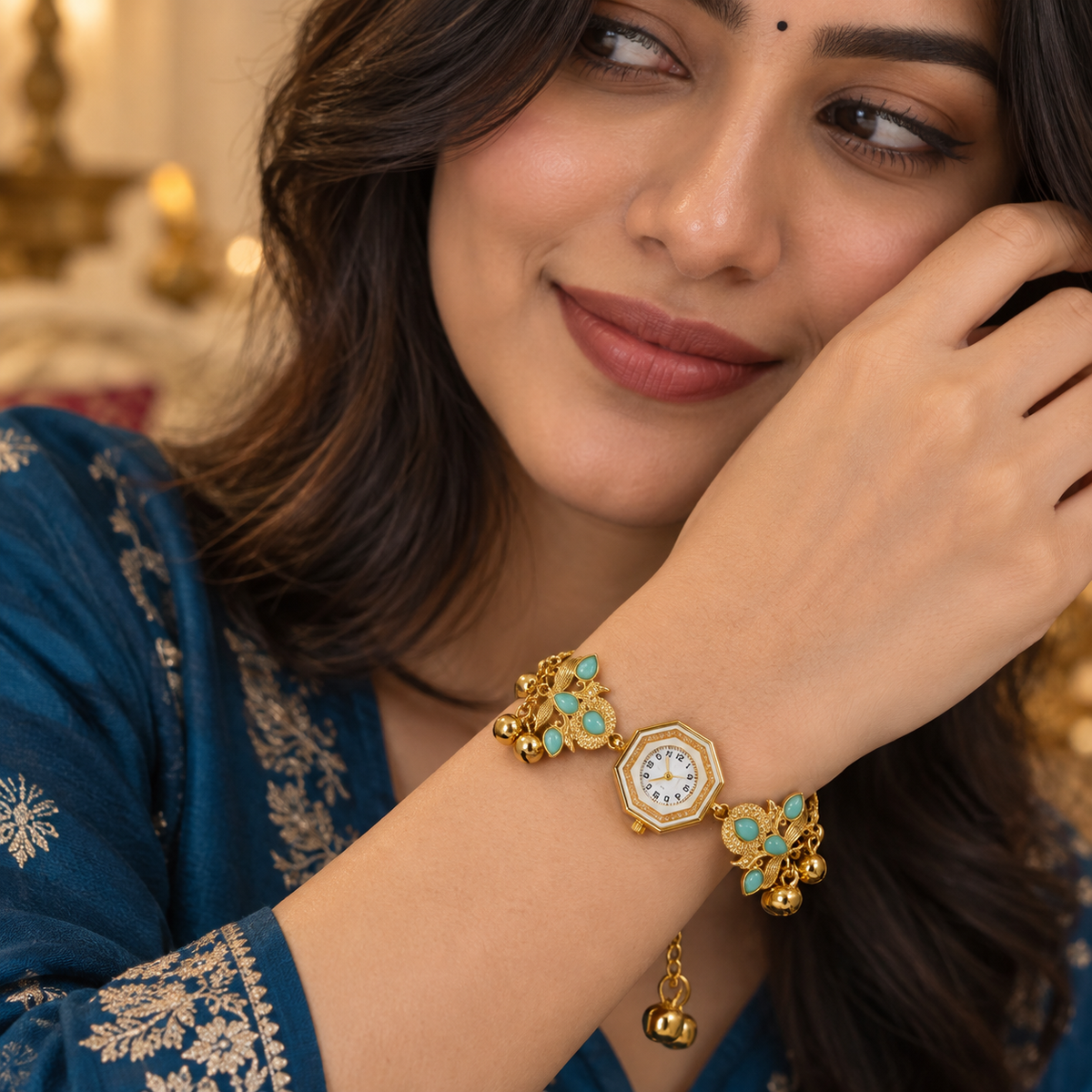 Meher Mint Botanical Ghungroo Kashmiri Watch | MyJhumki