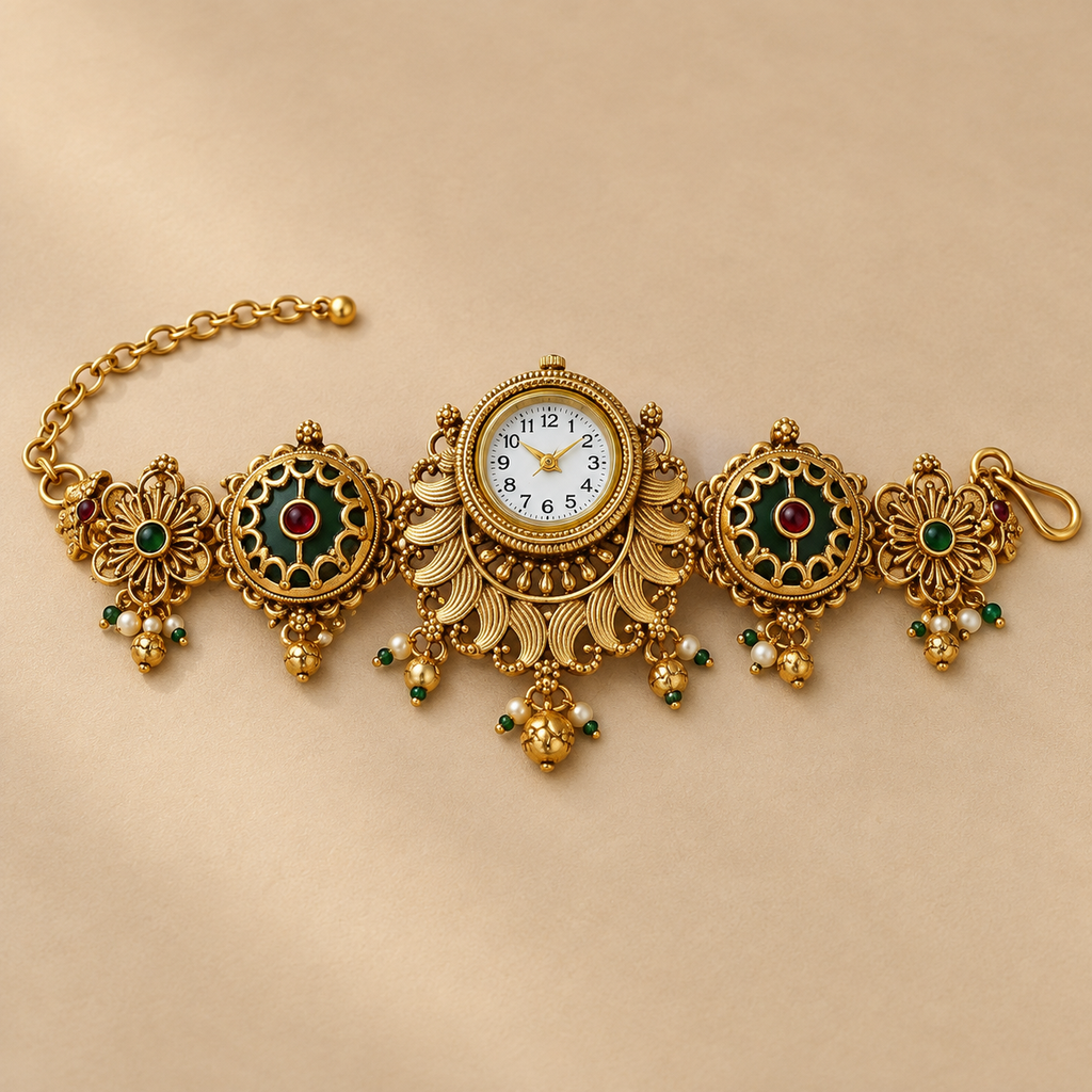 Meher Peacock Fan Kashmiri Jewellery Watch by MyJhumki