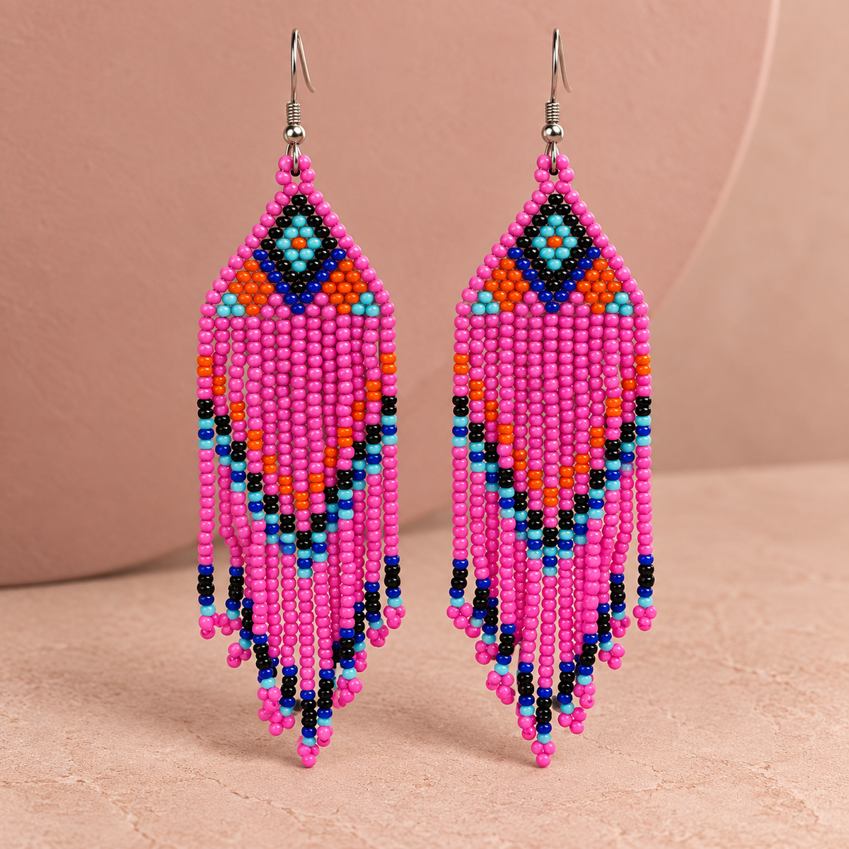 Meher Pink Chevron Beaded Earrings | MyJhumki