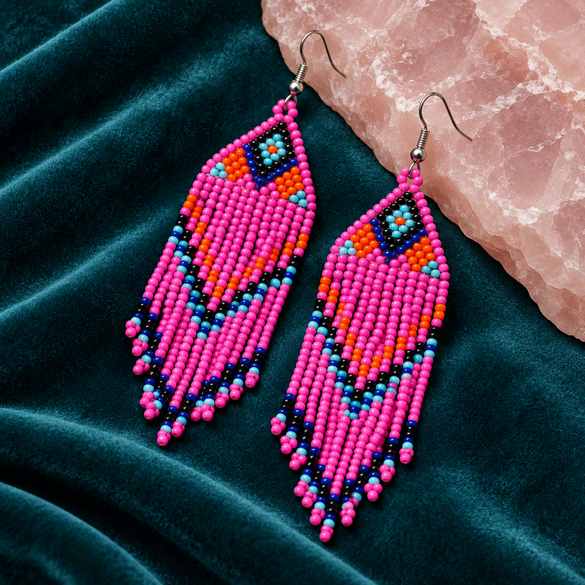 Meher Pink Chevron Beaded Earrings | MyJhumki