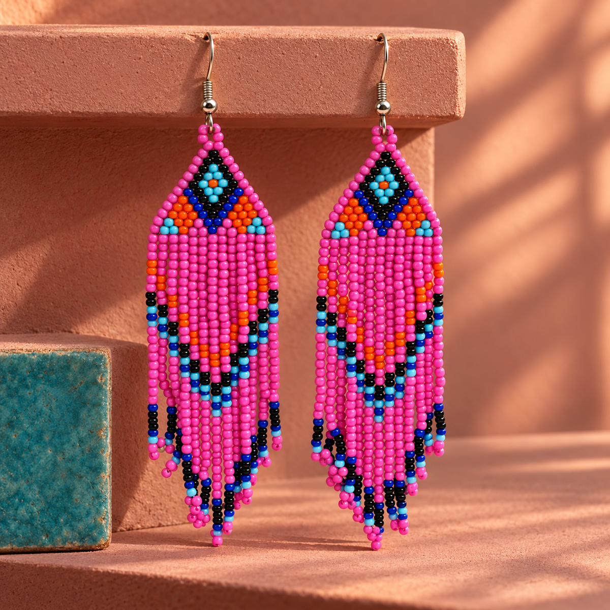 Meher Pink Chevron Beaded Earrings | MyJhumki
