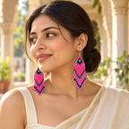 Meher Pink Chevron Beaded Earrings | MyJhumki
