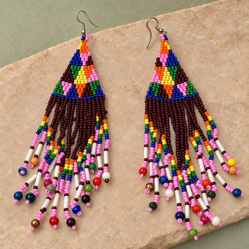 Misha Multicolour Beaded Fringe Earrings | MyJhumki