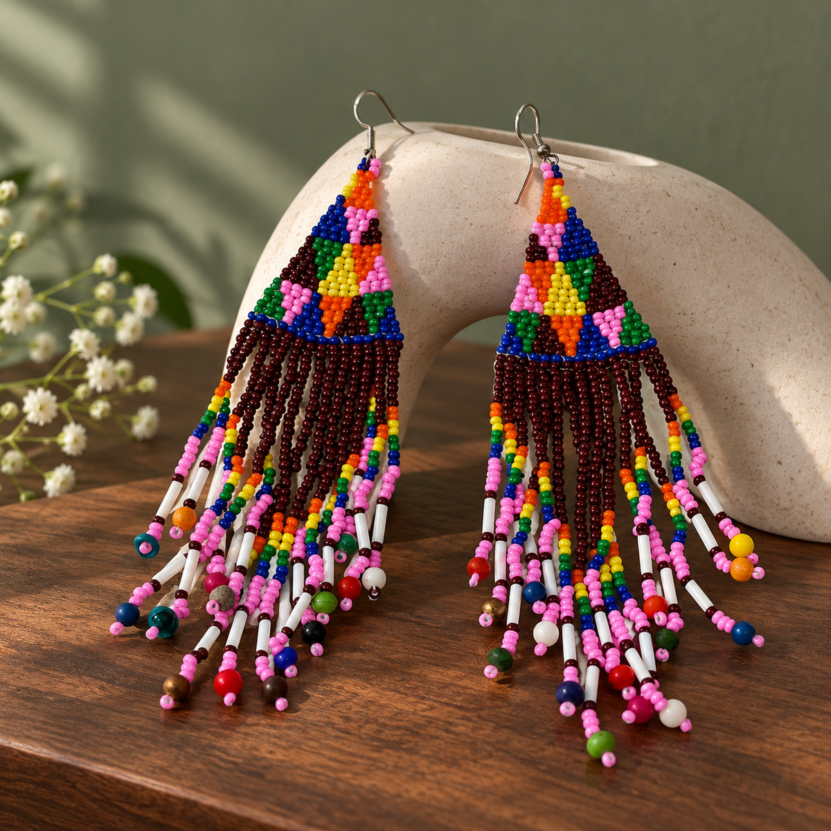 Misha Multicolour Beaded Fringe Earrings | MyJhumki