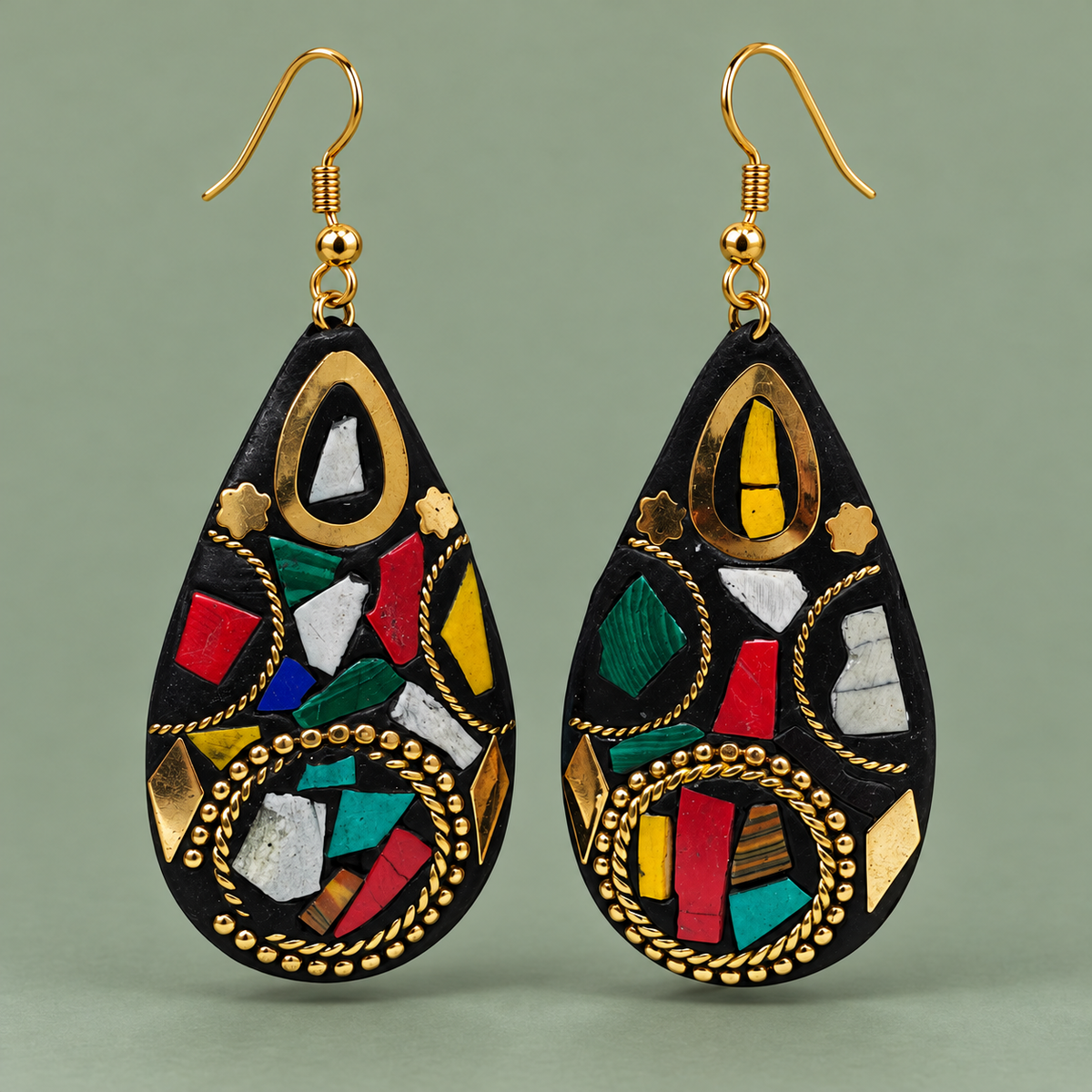 Navrang Multicolour Mosaic Teardrop Earrings | MyJhumki