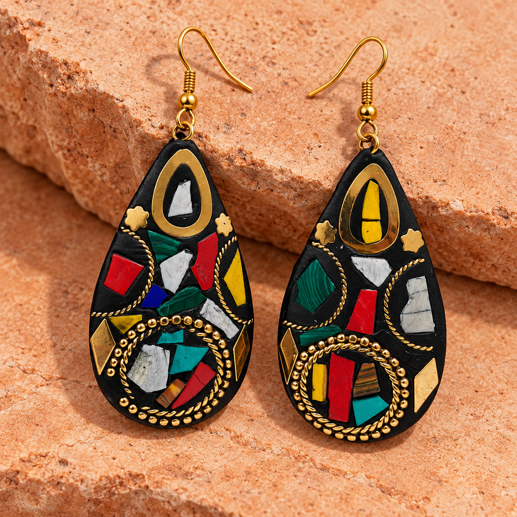 Navrang Multicolour Mosaic Teardrop Earrings | MyJhumki