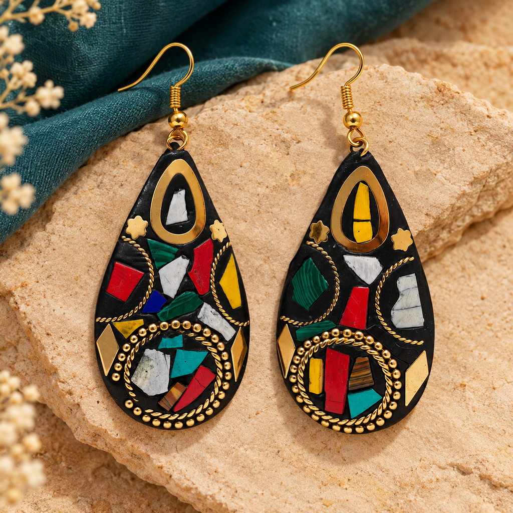 Navrang Multicolour Mosaic Teardrop Earrings | MyJhumki