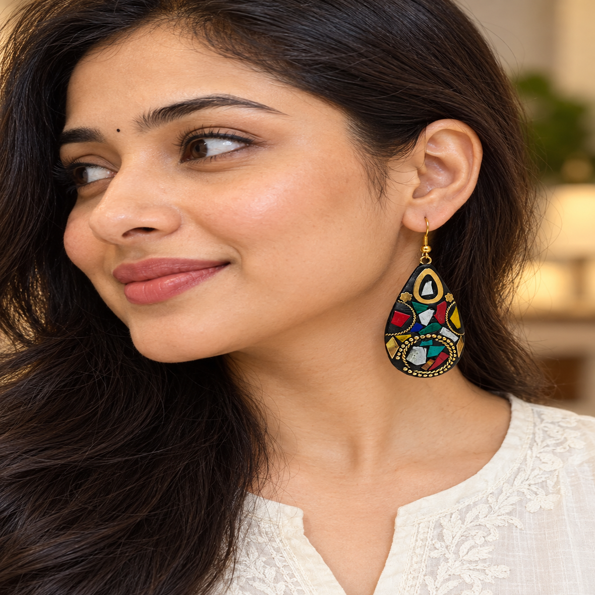 Navrang Multicolour Mosaic Teardrop Earrings | MyJhumki