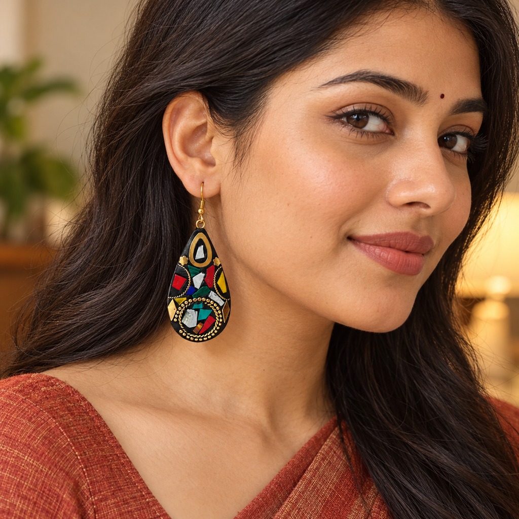 Navrang Multicolour Mosaic Teardrop Earrings | MyJhumki