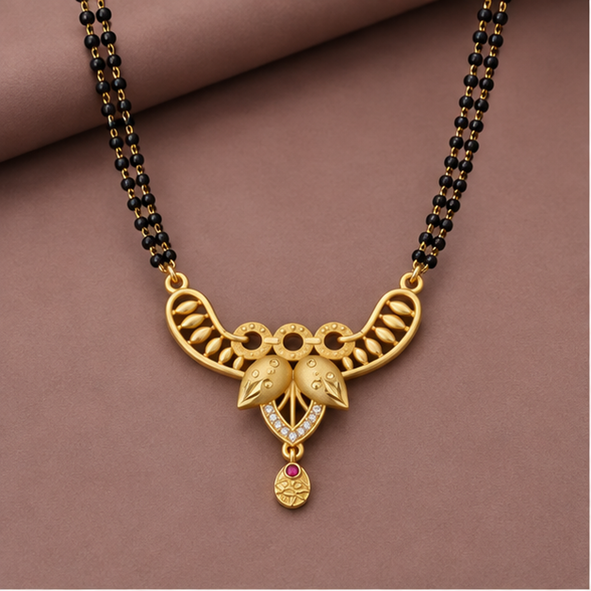 Navya Twin Leaf Sparkle Gold-Tone Mangalsutra by MyJhumki