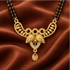 Navya Twin Leaf Sparkle Gold-Tone Mangalsutra on a cinnamon silk backdrop