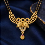 Navya Twin Leaf Sparkle Gold-Tone Mangalsutra on a midnight blue background
