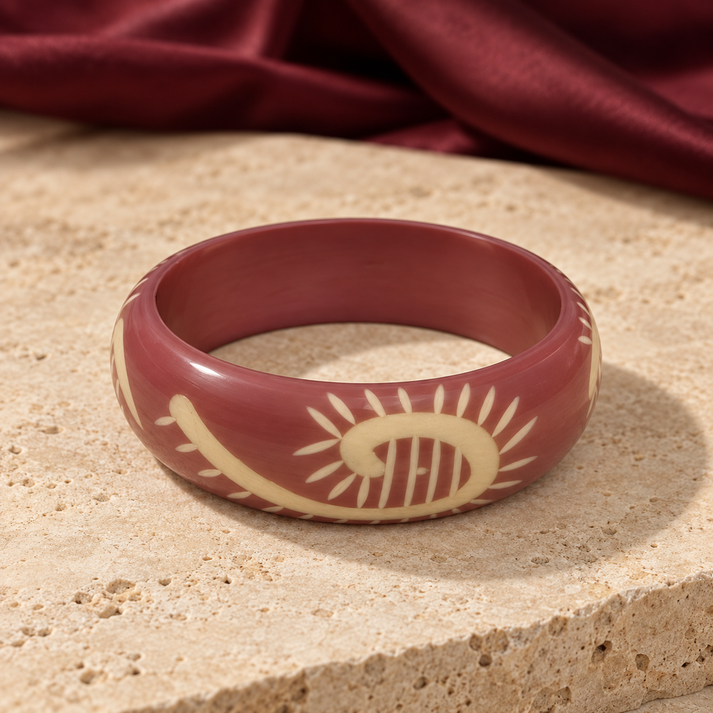 Nayra Ivory Sun Eye Mauve Acrylic Bangle | MyJhumki